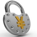 Padlock with golden yen symbol. Royalty Free Stock Photo