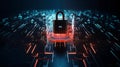 A padlock and hi tech digital background with red and blue neon glow light, symbolize data privacy and data security, Royalty Free Stock Photo