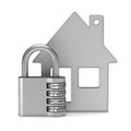 Padlock and house on white background. Isolated 3D illustration Royalty Free Stock Photo