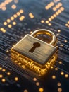 A padlock icon amidst floating binary code, representing multiple layers of digital security and encryption. Royalty Free Stock Photo