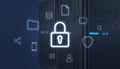 Padlock icon front of the server, surrounded with online services icons Royalty Free Stock Photo