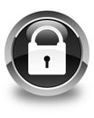 Padlock icon glossy black round button Royalty Free Stock Photo