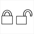 Padlock icon illustration. Vector black line style. Lock and unlock