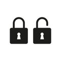 Padlock icon. Open and closed lock. Computer security. Vector illustration. stock image. Royalty Free Stock Photo