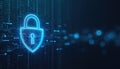 Padlock icon over binary code background. Cyber data protection and privacy concept. Cyber security, internet and networking Royalty Free Stock Photo