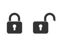 Padlock icon password privacy access. Safe mode symbol. Open locked flat sign for app. Unlock vector illustration. Graphic simple