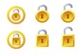 Padlock icon with square and round shape. Vector GUI Golden Level Lock. Royalty Free Stock Photo