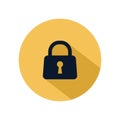 Padlock icon vector, illustration of padlock isolated on yellow circle. Protection, safety, security, privacy sign Royalty Free Stock Photo