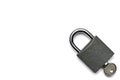 Padlock isolated on white background. Metal lock pad with key, security concept. Royalty Free Stock Photo