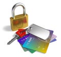 Padlock, key and credit cards Royalty Free Stock Photo
