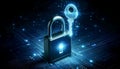Padlock and key in a digital space, symbolizing online security and encryption technology, ai generated Royalty Free Stock Photo