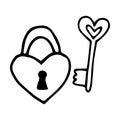 Padlock and key doodle style vector illustration isolated on white background Royalty Free Stock Photo