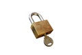 Padlock with key, isolated on white background. Lock and Unlock Royalty Free Stock Photo