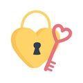 padlock and key shaped heart love and romance in cartoon style Royalty Free Stock Photo