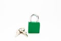 Padlock with keys on white background Royalty Free Stock Photo