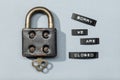 Padlock with label sorry we are closed isolated on gray background