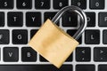 Padlock on a laptop computer keyboard Royalty Free Stock Photo