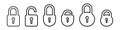 Padlock line icons. Lock black icon set. Locked and unlocked security symbol. Vector illustration isolated on white background. Royalty Free Stock Photo