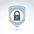 Padlock lock on a shield conceptual safety theme icon, vector.