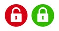 Padlock lock and unlock icon on green and red flat button Royalty Free Stock Photo