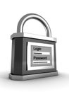 Padlock with login and password on white