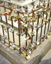 Padlock of lovers on a gate on the Ponte Vecchio in Florence, Tuscany