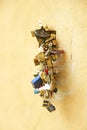 Padlock of lovers on a gate on the Ponte Vecchio in Florence, Tuscany