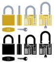 Padlock mechanism working colored and without outline