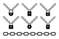 Padlock and metal chain icon set Royalty Free Stock Photo