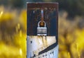 Padlock On A Metal Pole To Lock Road Access