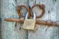 Padlock on the old wooden door Royalty Free Stock Photo