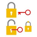 Padlock open and closed. Flat style vector illustration isolated on white Royalty Free Stock Photo