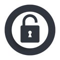 Padlock open icon flat vector round button clean black and white design concept isolated illustration Royalty Free Stock Photo