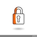 Padlock outline icon is locked on white background.