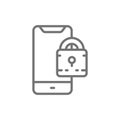 Padlock with phone, locked smartphone line icon.