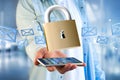 Padlock security connection on a color background - 3d