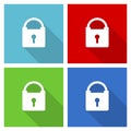 Padlock, security icon set, flat design vector illustration in eps 10 for webdesign and mobile applications in four color options Royalty Free Stock Photo