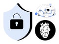 Cybersecurity Shield, AI Robot with Tools, and Anatomical Heart in Modern Digital Health Concept Royalty Free Stock Photo