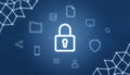 Padlock surrounded with internet of things, online services icons