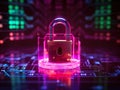 A padlock on top of a circuit board. Generative AI image. Cyber cecurity concept image. Royalty Free Stock Photo