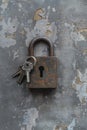 A padlock with two keys attached. Ideal for concepts of security and access control Royalty Free Stock Photo