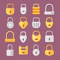 Padlock vector icons lock for safety and security protection with locked secure mechanism locking system illustration