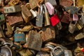 Padlock wall close-up picture, symbols of forever love Royalty Free Stock Photo