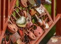 Padlock, which symbolically embodies the feelings of lovers and newlyweds to each other and acts as a pledge of their loyalty Royalty Free Stock Photo