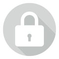 Padlock. White padlock on a gray background with shadow. Vector, cartoon illustration. Royalty Free Stock Photo