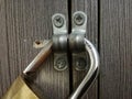 Padlock on wooden door Royalty Free Stock Photo