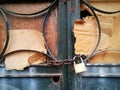 Padlocked chained carton iron door Royalty Free Stock Photo