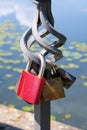 Padlocks in the element of the bridge Royalty Free Stock Photo