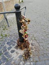 Padlocks at the entrance of the Milvian Bridge in Rome Royalty Free Stock Photo