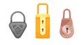 Padlocks. Flat padlock icons for protection privacy, web and mobile apps. Cartoon closed locks. Design template of